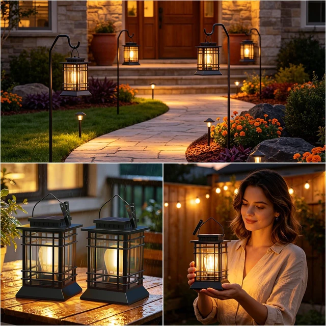 Alt view image 7 of 7 - Solar Lanterns Outdoor Waterproof, Hanging Solar Lights for Outside 6 Pack Auto Dusk-to-Dawn, Bright LED Lighting, Over 12H Runtime, IP65 Waterproof for Garden Patio Yard Table Porch Fence Tree Decor