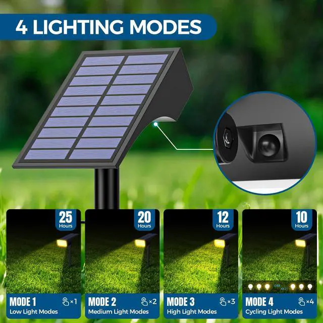 Alt view image 3 of 7 - Solar Spot Lights Outdoor, IP65 Solar Spotlights Warm White, 6 Pack IP65 Waterproof, Auto On/Off LED Powered Yard Garden Flood Solar Light for Outside Pathway Wall Tree Lawn Uplights Lights