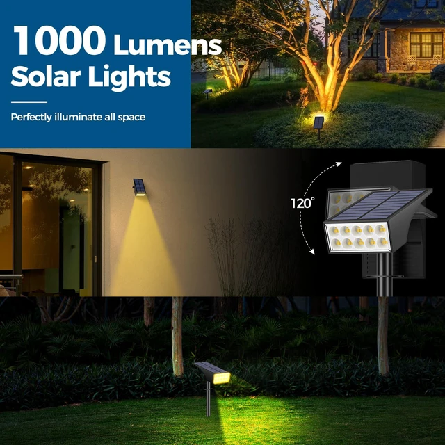 Alt view image 4 of 7 - Solar Spot Lights Outdoor, IP65 Solar Spotlights Warm White, 6 Pack IP65 Waterproof, Auto On/Off LED Powered Yard Garden Flood Solar Light for Outside Pathway Wall Tree Lawn Uplights Lights