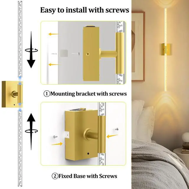 Alt view image 2 of 7 - Battery Operated Wall Sconces Set of 2, 10000mAh, Gold Bubble crystal inspired bubble wall lamp wireless, Remote control & 360° Rotate, for Bedroom Living Room Mirror Decor