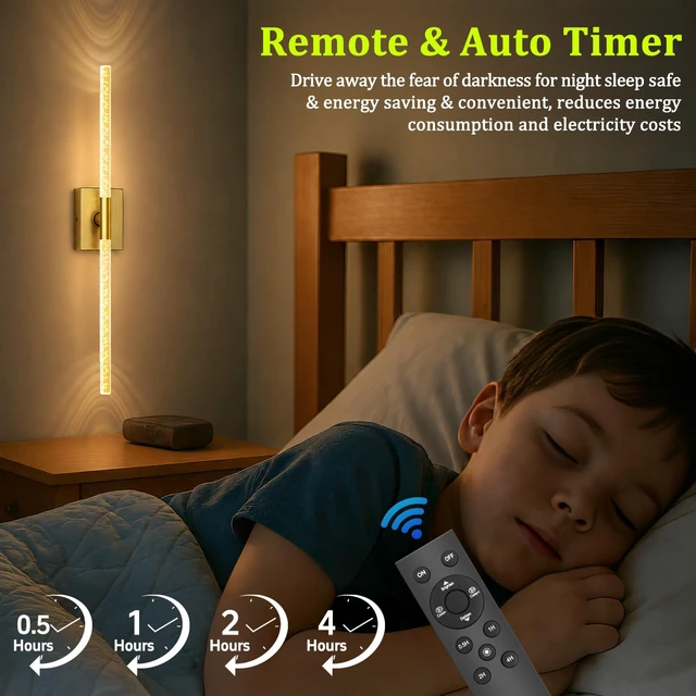 Alt view image 5 of 7 - Battery Operated Wall Sconces Set of 2, 10000mAh, Gold Bubble crystal inspired bubble wall lamp wireless, Remote control & 360° Rotate, for Bedroom Living Room Mirror Decor
