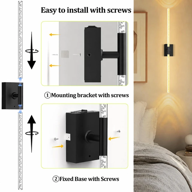 Alt view image 2 of 7 - Battery Operated Wall Sconces Set of 2, 10000mAh, Black Bubble wireless crystal wall lights rechargeable with Remote & 360° Rotate, 31.5" Wall Lamp for Bedroom Living Room Mirror