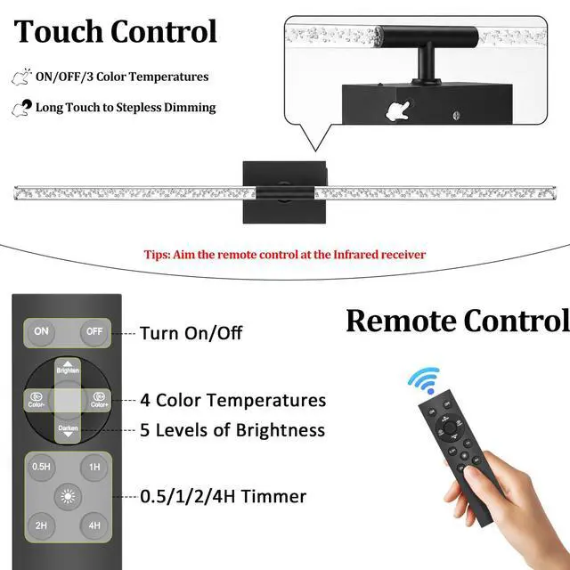 Alt view image 4 of 7 - Battery Operated Wall Sconces Set of 2, 10000mAh, Black Bubble wireless crystal wall lights rechargeable with Remote & 360° Rotate, 31.5" Wall Lamp for Bedroom Living Room Mirror