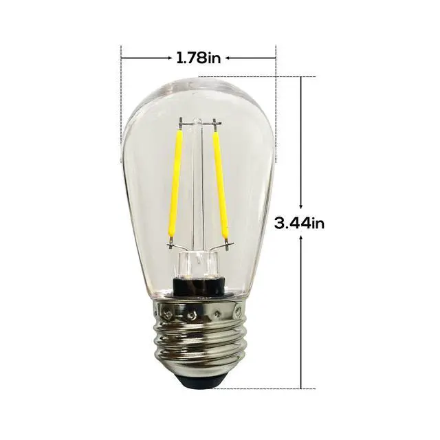 Alt view image 2 of 5 - 60 Pack Dimmable 2W S14 Replacement LED Bulbs, 2700K Warm White Waterproof Outdoor String Lights Vintage LED Filament Bulb, Shatterproof E26 Screw Base Edison Light Bulbs