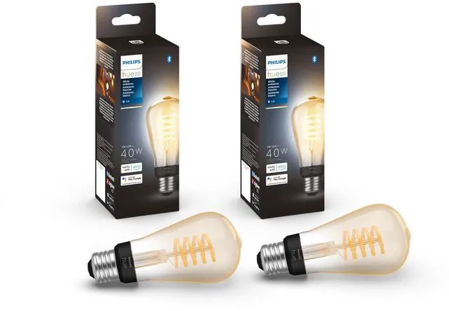 Main image of Smart 40W ST19 Filament LED Bulb - White Ambiance Warm-to-Cool White Light - 2 Pack - 550LM - E26 - Indoor - Control with Hue App - Works with Alexa, Google Assistant and Apple Homekit
