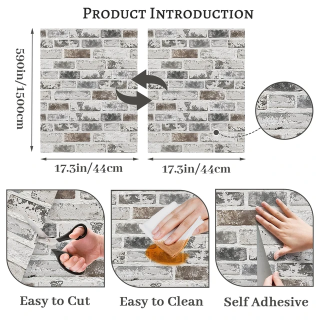 Alt view image 3 of 7 - Brick Peel and Stick Wallpaper 17.3"x590" 3D Brick Wallpaper Self Adhesive Removable Wallpaper Grey and White Textured Vintage Contact Paper for Fireplace Kitchen Home Decoration Vinyl