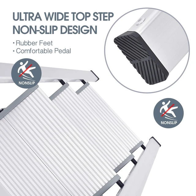 Alt view image 3 of 7 - Aluminium 3 Step Ladder, Lightweight Step Stool with Non-Slip Pedals, Handrail, 330 LBS Foldable Step Ladder for Kitchen, Garage, Home, Space Saving, Sturdy and Portable, Silver