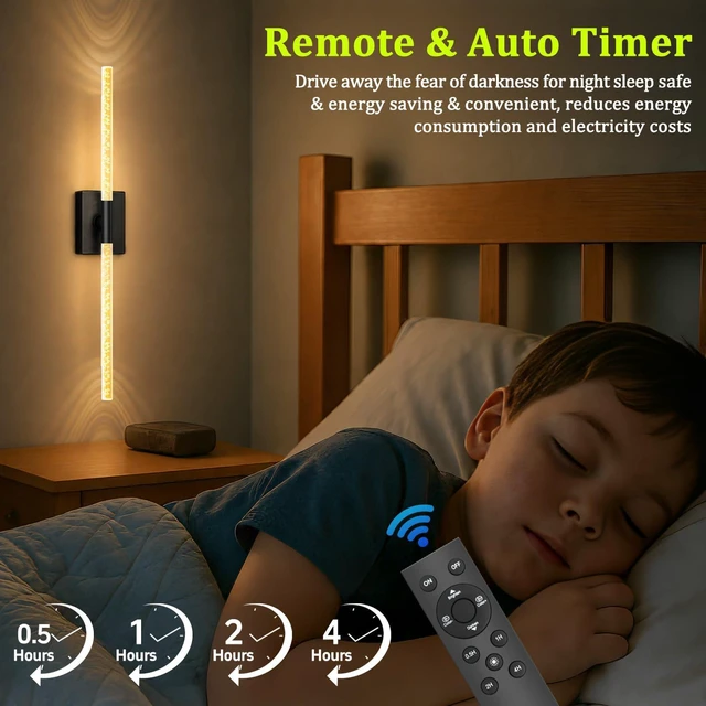 Alt view image 5 of 7 - Battery Operated Wall Sconces Set of 2, 10000mAh, Black Bubble wireless crystal wall lights rechargeable with Remote & 360° Rotate, 31.5" Wall Lamp for Bedroom Living Room Mirror