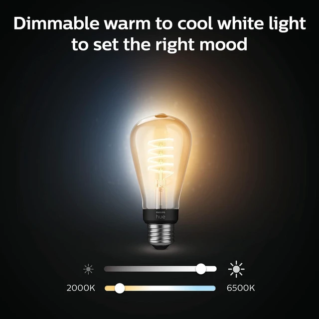 Alt view image 4 of 6 - Smart 40W ST19 Filament LED Bulb - White Ambiance Warm-to-Cool White Light - 2 Pack - 550LM - E26 - Indoor - Control with Hue App - Works with Alexa, Google Assistant and Apple Homekit