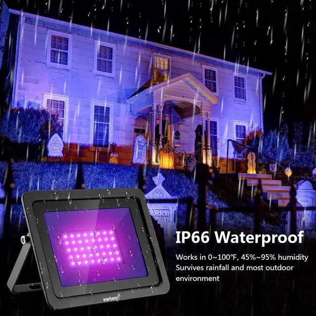 Alt view image 6 of 6 - 365nm 100W UV LED Black Light - High Performance LED Bulbs, IP66 Waterproof - Ultraviolet Flood Lighting for Aquarium, Indoor or Outdoor Parties, Stage - Party Supplies, Halloween Decorations