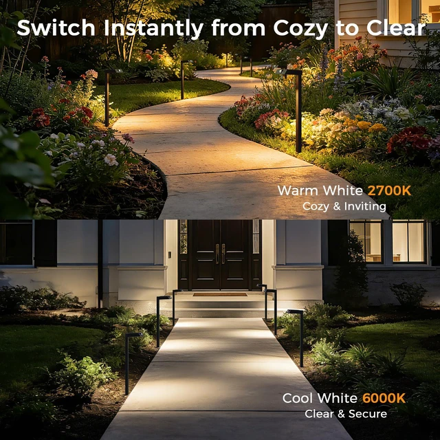 Alt view image 2 of 7 - Solar Pathway Lights, 4 Pack Metal Motion Sensor Outdoor Lights 300LM Bright Landscape Lights, All-Night Lighting, IP65 Waterproof Garden Light for Yard, Driveway & Walkway, Warm/Cool White