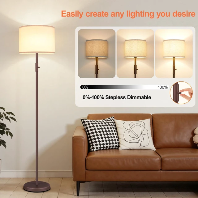 Alt view image 3 of 7 - Floor Lamp Simple Design with Shade, Small Tall Lamps for Living Room Bedroom Office Dining Room Kitchen-Matte Brown