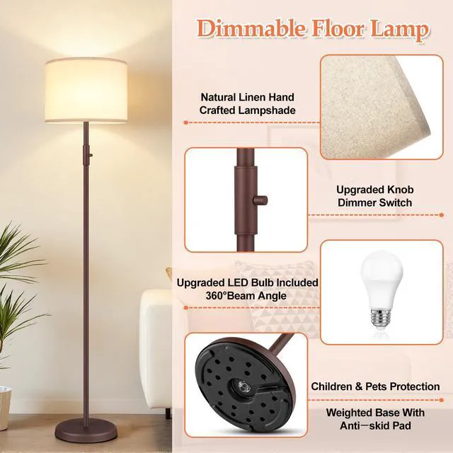 Alt view image 5 of 7 - Floor Lamp Simple Design with Shade, Small Tall Lamps for Living Room Bedroom Office Dining Room Kitchen-Matte Brown