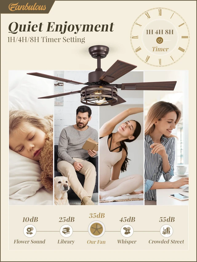 Alt view image 4 of 7 - Farmhouse Ceiling Fan with Light & Remote, 42" Caged, DC Motor 6-Speed Adjustable, Quiet and Reversible, 5 Dual-Finish Blades, Rustic Design for Bedroom and Living Room, Oil Bronze