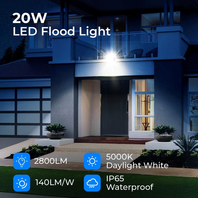 Alt view image 2 of 7 - 20W 2800LM LED Flood Lights Outdoor, 5000K, UL Listed, 4 Pack IP65 Waterproof Exterior Security Wall Lighting with 180°Knuckle, 120V Outside Aluminum Fixture for Buidings Garage Doorway