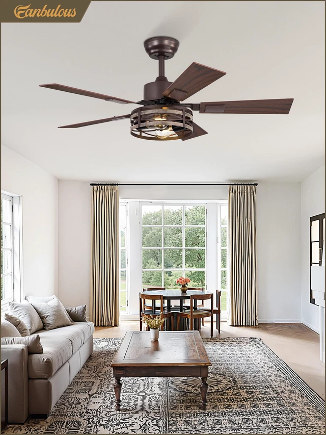Alt view image 7 of 7 - Farmhouse Ceiling Fan with Light & Remote, 42" Caged, DC Motor 6-Speed Adjustable, Quiet and Reversible, 5 Dual-Finish Blades, Rustic Design for Bedroom and Living Room, Oil Bronze