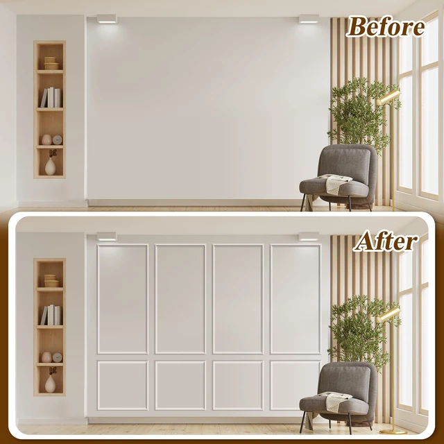 Alt view image 4 of 6 - 6set Peel and Stick Wall Molding Kit 3D Premade, 24x54in Accent Wall Moulding Kit, Wainscoting Panel, for Interior Decor, Ready to Assemble, Peel and Stick, Wainscoting Accent Panel