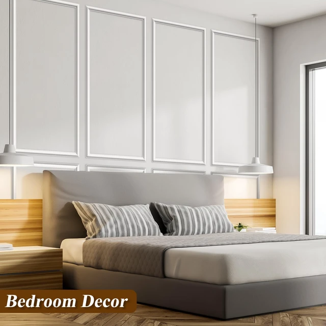 Alt view image 6 of 6 - 6set Peel and Stick Wall Molding Kit 3D Premade, 24x54in Accent Wall Moulding Kit, Wainscoting Panel, for Interior Decor, Ready to Assemble, Peel and Stick, Wainscoting Accent Panel
