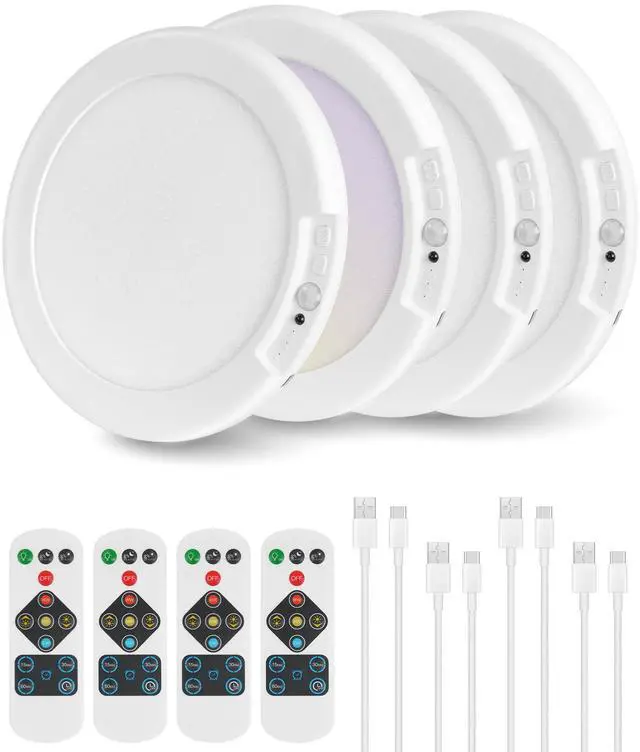 Main image of 4 Pack Rechargeable Motion Sensor Ceiling Lights with Remote, Wireless Ceiling Light Battery Operated, Magnetic, 3CCT, Dimmable Shower Light, Motion Activated Light for Closet Bathroom Stairs Pantry