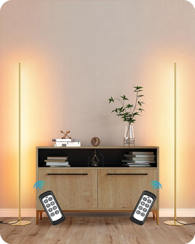 Main image of 2 Pack 57.5 Corner Lamp with Remote, 7 CCT Adjustable & Dimmable 2700-6000K, Sturdy Base, LED Modern Floor Lamp for Bedroom, Living Room, Home Office, Gold