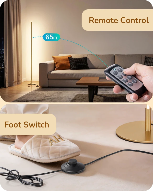 Alt view image 3 of 7 - 2 Pack 57.5 Corner Lamp with Remote, 7 CCT Adjustable & Dimmable 2700-6000K, Sturdy Base, LED Modern Floor Lamp for Bedroom, Living Room, Home Office, Gold