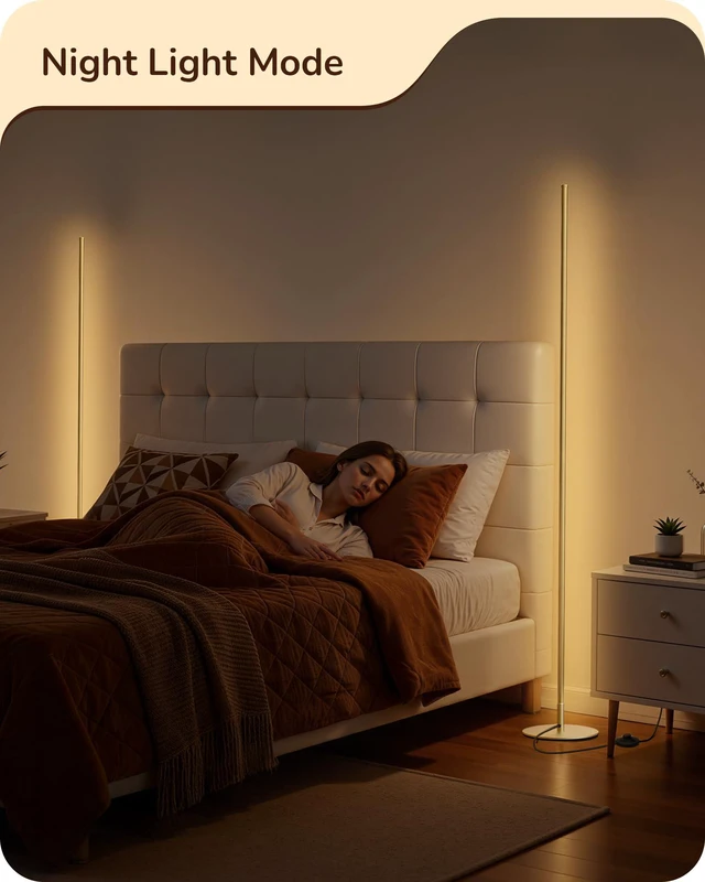Alt view image 4 of 7 - 2 Pack 57.5 Corner Lamp with Remote, 7 CCT Adjustable & Dimmable 2700-6000K, Sturdy Base, LED Modern Floor Lamp for Bedroom, Living Room, Home Office, Gold