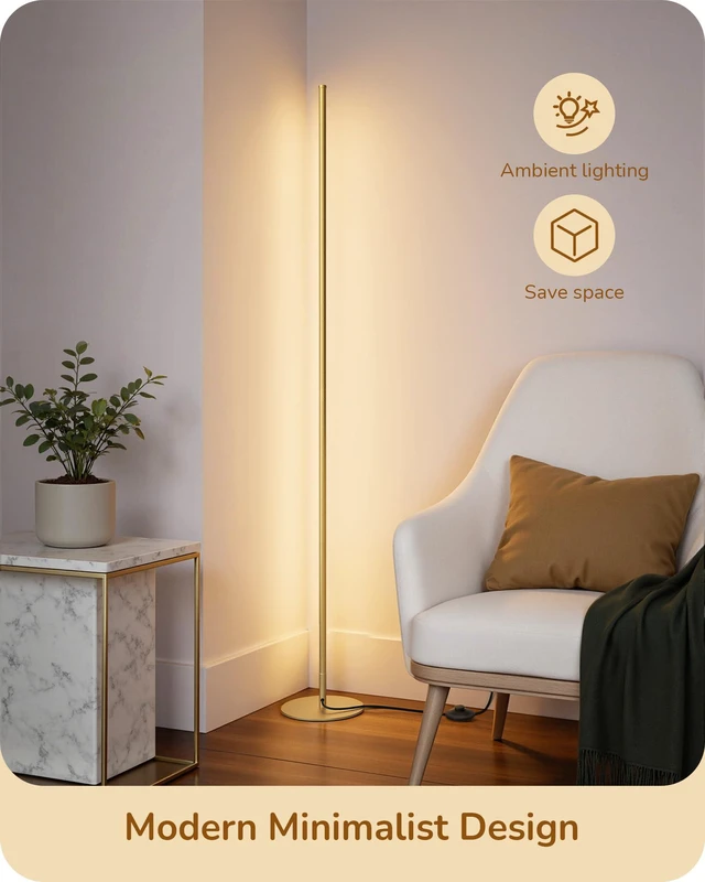 Alt view image 5 of 7 - 2 Pack 57.5 Corner Lamp with Remote, 7 CCT Adjustable & Dimmable 2700-6000K, Sturdy Base, LED Modern Floor Lamp for Bedroom, Living Room, Home Office, Gold