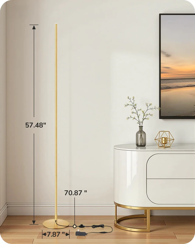 Alt view image 7 of 7 - 2 Pack 57.5 Corner Lamp with Remote, 7 CCT Adjustable & Dimmable 2700-6000K, Sturdy Base, LED Modern Floor Lamp for Bedroom, Living Room, Home Office, Gold