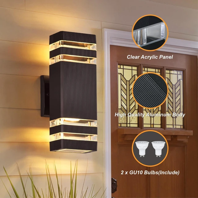 Alt view image 4 of 6 - 4 Pack Outdoor Wall Lights, Brown Exterior Lighting Fixtures Wall Mount, 2-Layer Modern Outdside Lights for House, Up and Down Outdoor Sconce Lights for Porch Patio Garage
