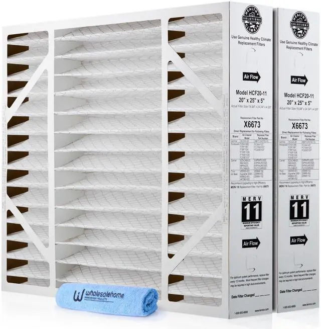 Main image of Lennox X6673 20x25x5 Air Filter MERV 11 HVAC AC Furnace Filters, Lennox Filter for Home with Cleaning Cloth, 2-Pack (Actual Size: 19.75 x 24.75 x 4.38 Inches)