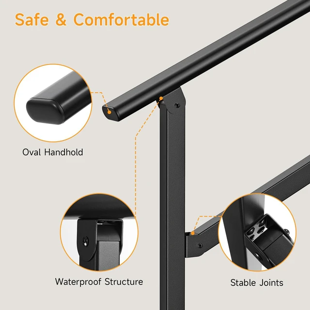 Alt view image 6 of 7 - Hand Rails for Outdoor Steps 2-5 Steps Wrought Iron Handrails Stair Railing for Porch, Home, Garden, Indoor, Staircase Handrails for Wooden, Cement, Brick, Marble (2 Steps)