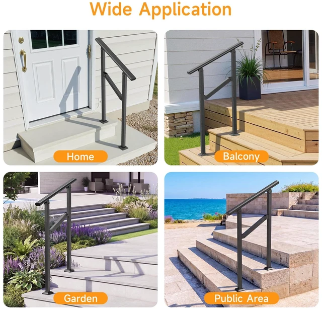 Alt view image 7 of 7 - Hand Rails for Outdoor Steps 2-5 Steps Wrought Iron Handrails Stair Railing for Porch, Home, Garden, Indoor, Staircase Handrails for Wooden, Cement, Brick, Marble (2 Steps)