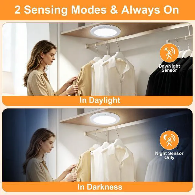 Alt view image 5 of 7 - 4Pack Rechargeable Motion Sensor Magnetic Ceiling Light with Remote Wireless, Battery Operated, LED, 3 Color, Dimmable, Indoor, for Shower, Closet, Pantry, Living Room, Shed, Hallway, Porch