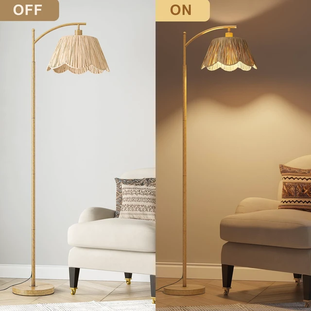 Alt view image 5 of 7 - Arc Floor Lamp for Living Room with 3 Color Temperatures, Rattan Boho Floor Lamp with Remote & Dimmable Bulb, Farmhouse Floor Lamps Suitable for Bedroom, Study(Light Woodgrain)