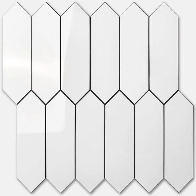 Main image of Glossy White Backsplash Tile Peel and Stick, 12.8 x 12.8 Inch 10 Sheets Long Hexagon PVC Self Adhesive Mosaic Wall Tiles Stick on Backsplash for Kitchen and Bathroom