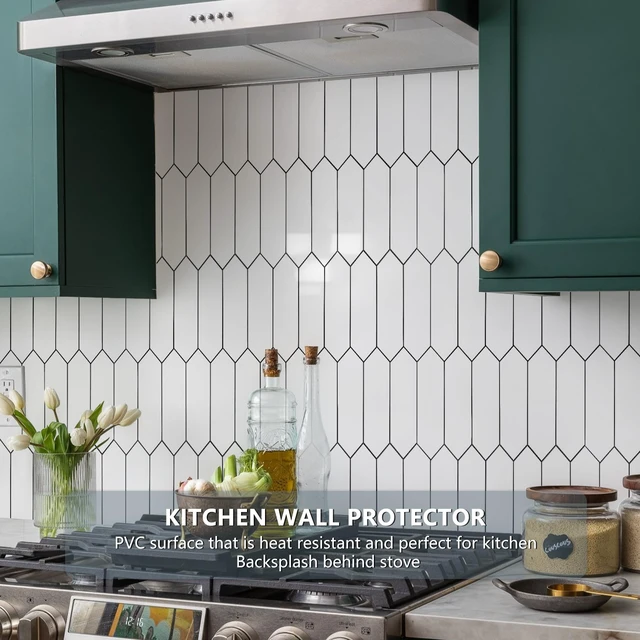 Alt view image 3 of 7 - Glossy White Backsplash Tile Peel and Stick, 12.8 x 12.8 Inch 10 Sheets Long Hexagon PVC Self Adhesive Mosaic Wall Tiles Stick on Backsplash for Kitchen and Bathroom