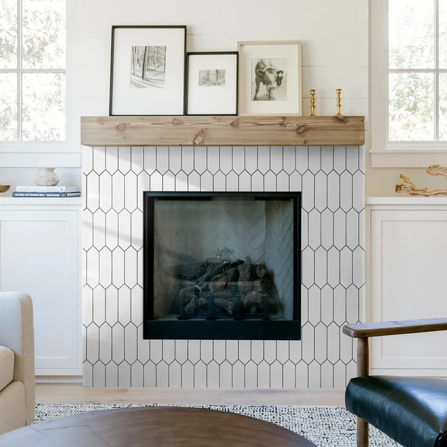 Alt view image 6 of 7 - Glossy White Backsplash Tile Peel and Stick, 12.8 x 12.8 Inch 10 Sheets Long Hexagon PVC Self Adhesive Mosaic Wall Tiles Stick on Backsplash for Kitchen and Bathroom