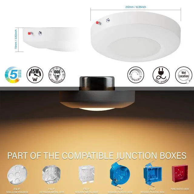 Alt view image 2 of 6 - 6 Inch LED Emergency Disk Light Kit with Battery Backup, Ceiling Mount Emergency Lights, Dimmable, 120-277V, 15W, 1000lm, CRI90, 5CCT Selectable, ETL & Wet Rated, White, 1 Pack