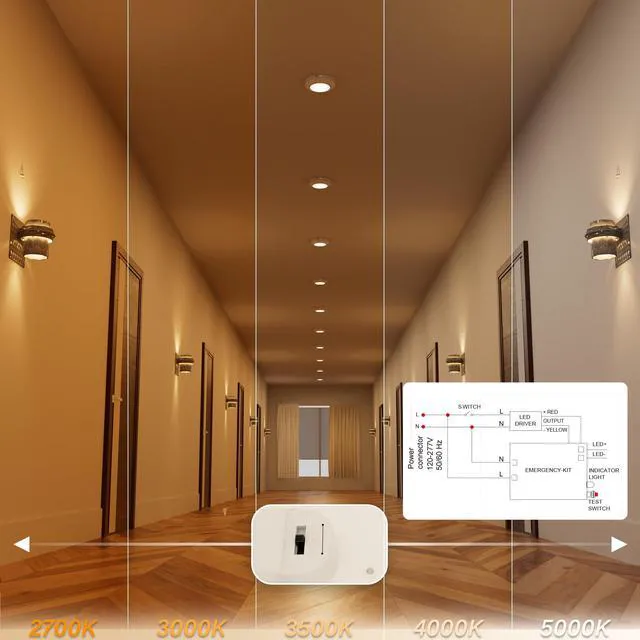 Alt view image 4 of 6 - 6 Inch LED Emergency Disk Light Kit with Battery Backup, Ceiling Mount Emergency Lights, Dimmable, 120-277V, 15W, 1000lm, CRI90, 5CCT Selectable, ETL & Wet Rated, White, 1 Pack