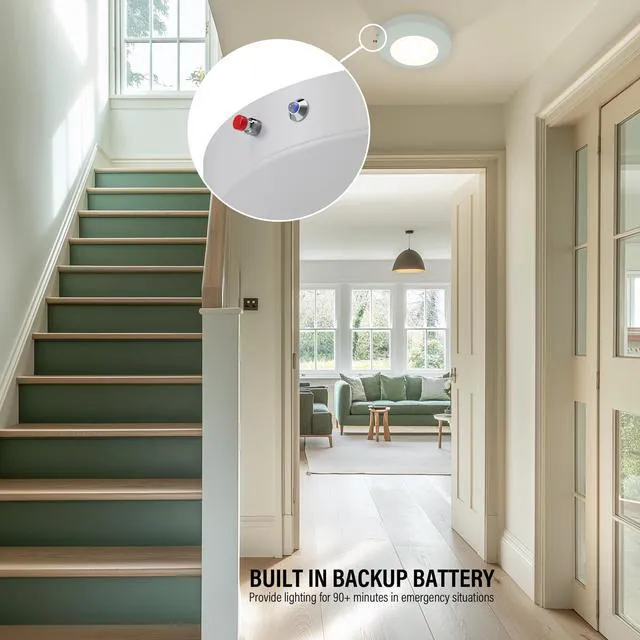 Alt view image 3 of 6 - 6 Inch LED Emergency Disk Light Kit with Battery Backup, Ceiling Mount Emergency Lights, Dimmable, 120-277V, 15W, 1000lm, CRI90, 5CCT Selectable, ETL & Wet Rated, White, 1 Pack
