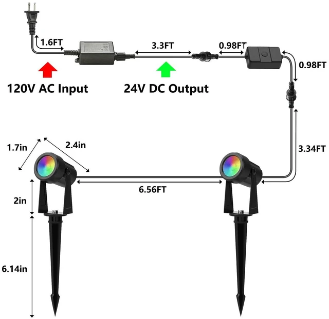 Alt view image 2 of 7 - Outdoor Landscape Lighting with Remote, RGBW Color Changing Spot Uplights, 6 Pack