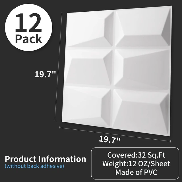 Alt view image 3 of 7 - Decorative 3D Wall Panel, 32 Sq.FT PVC Interior Wall Decor for Living Room, Bedroom, Lobby, Office, Shopping Mall, White