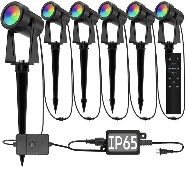 Main image of Outdoor Landscape Lighting with Remote, RGBW Color Changing Spot Uplights, 6 Pack