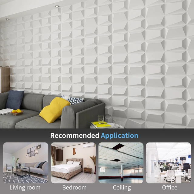 Alt view image 2 of 7 - Decorative 3D Wall Panel, 32 Sq.FT PVC Interior Wall Decor for Living Room, Bedroom, Lobby, Office, Shopping Mall, White