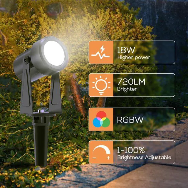 Alt view image 3 of 7 - Outdoor Landscape Lighting with Remote, RGBW Color Changing Spot Uplights, 6 Pack