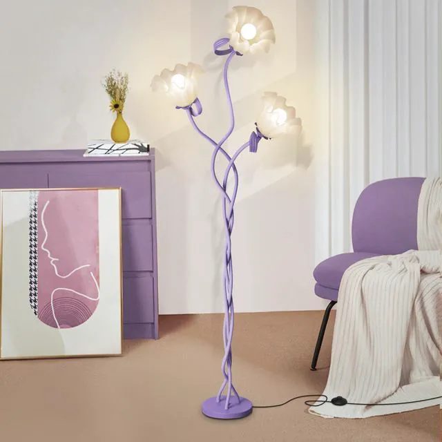 Main image of Flower Standing Lamp for Bedroom, Cute Corner Floor Lamp with Flexible Gooseneck, 3 Light Floor Reading Lamp with 3 Color Temperatures, Bulbs Included, Tall Floor Lamp for Living Room Corner(Purple)