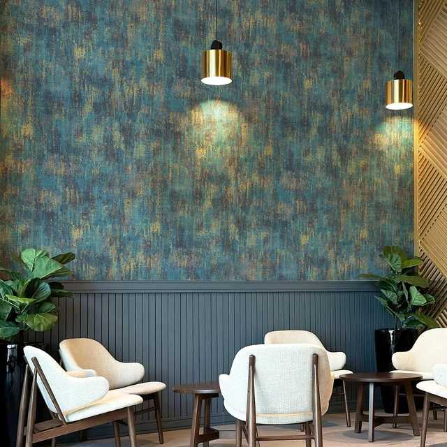 Alt view image 2 of 5 - Vintage Metallic Peel and Stick Wallpaper Industrial Metallic Concrete Wall Paper Modern Stick on Wallpaper Self Adhesive Contact Paper(17.3" x 400" Blue Gold)