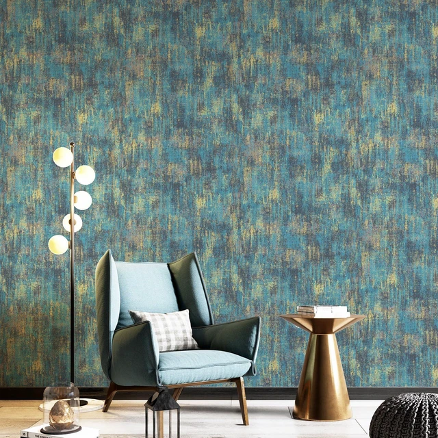 Alt view image 3 of 5 - Vintage Metallic Peel and Stick Wallpaper Industrial Metallic Concrete Wall Paper Modern Stick on Wallpaper Self Adhesive Contact Paper(17.3" x 400" Blue Gold)