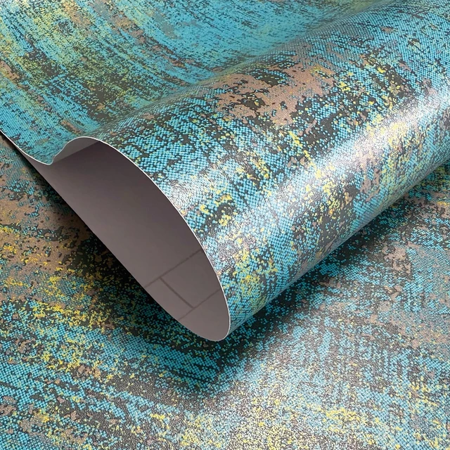 Alt view image 7 of 7 - Vintage Metallic Peel and Stick Wallpaper Industrial Metallic Concrete Wall Paper Modern Stick on Wallpaper Self Adhesive Contact Paper(17.3" x 1200" Blue Gold)