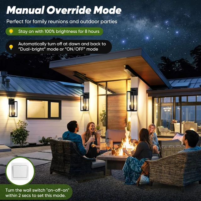 Alt view image 3 of 7 - 2-Pack 18 Large Upgraded Motion Sensor Outdoor Wall Lights, Black Auto ON/OFF, 3 Lighting Modes, Waterproof, Rust-Resistant, Durable Metal with Clear Glass, Dual E12 Sockets, Easy to Install